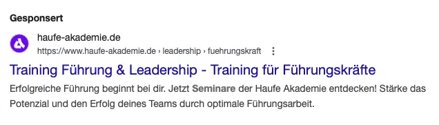 Ansicht einer klassischen Google Ads Anzeige auf Google.