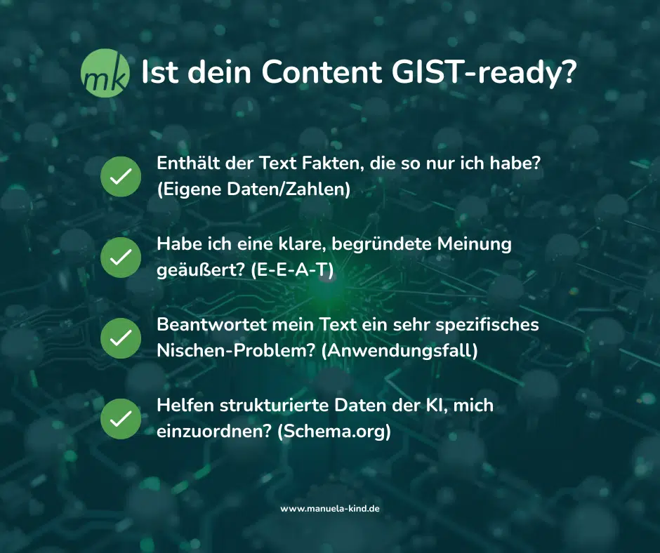 Checkliste: Ist dein Content GIST-ready?
