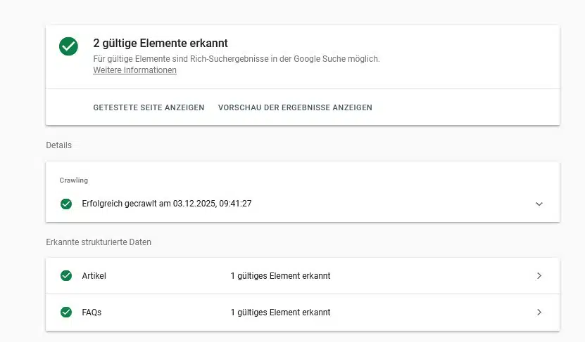 Ansicht erkannte Markups in der Google Search Console
